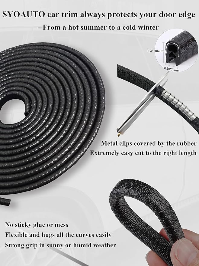 SYOAUTO 65Ft(20M) Door Edge Guard Black Car Door Edge Guards Door Edge Protector for Cars Rubber Auto Door Trim U Shape Build in Metal Sheet No Need Adhesive Easy to Cut Door Guards for Most Cars
