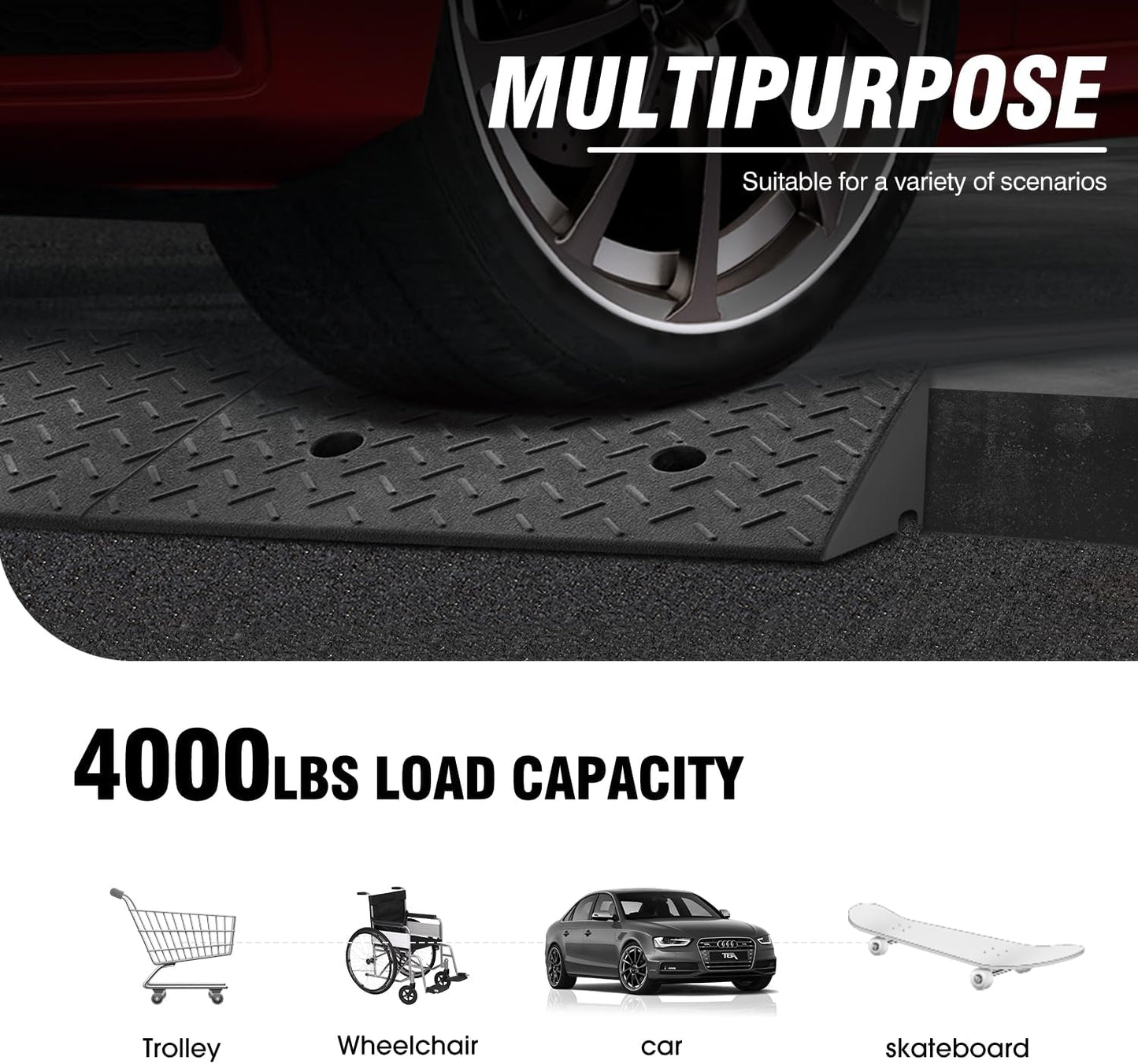 DNA MOTORING 6.9" Rise Rubber Curb Ramp Heavy Duty Loading Driveway Ramp Threshold Ramp 39 in L x 19.5 in W x 6.9 in H for Loading Dock, Warehouse, Wheelchair, Motorcycles, Cars, TOOLS-00653