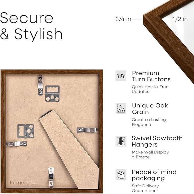 Homeforia 5x10 Business License Brown Frame, High End Dark Oak 5 x 10 Wood Document Certificate Frames with Mat 4x9, 5by10 Walnut Wooden Frames for Wall or Tabletop, Tempered Glass, Wall Kit, Set of 1
