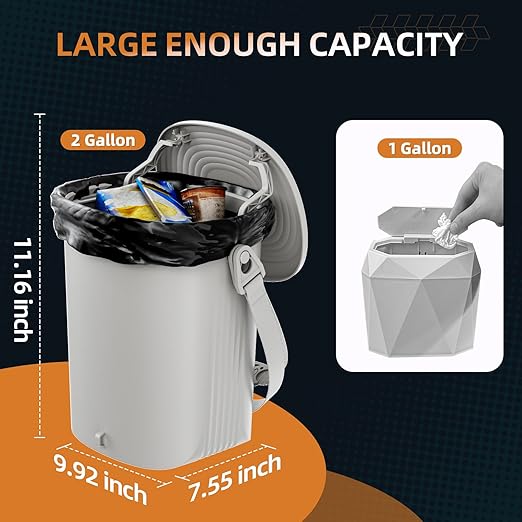 Surume 2 Gallon Silicon Car Trash Can with Lid - 100% Leak-Proof Trash Bin, Waterproof Garbage Can, Gifts for Men and Women