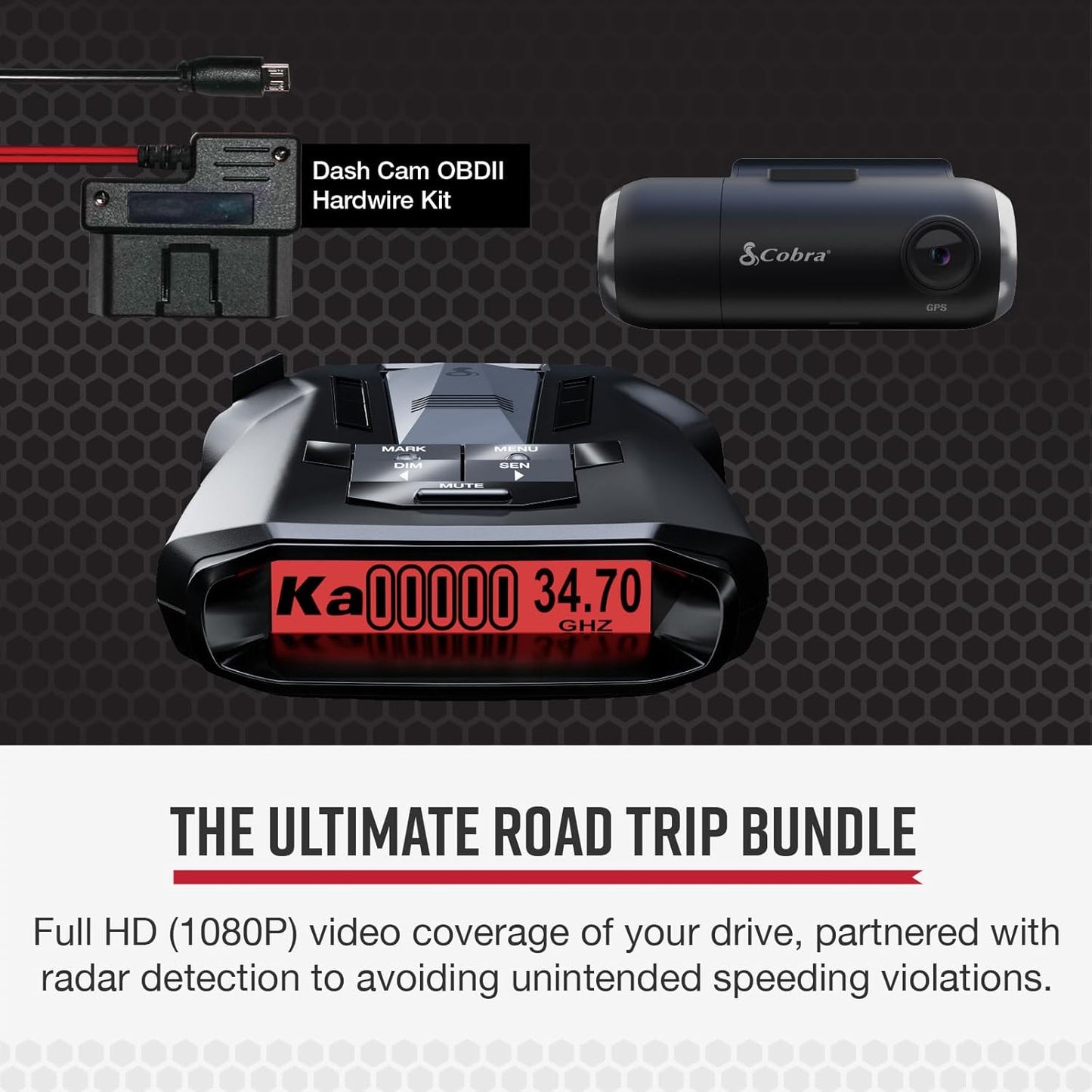 Cobra RAD 700i Radar Detector & SC 201 Smart Dash Cam + 2.5A OBD Port to Micro USB DIY Easy Hardwire Kit: Long Range Rapid Radar Detection, Full HD 1080P Video + 16GB SD Card, Built-in WiFi & GPS