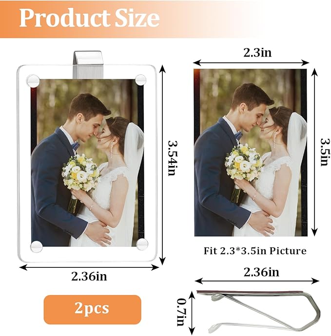 2 Pcs Car Picture Holder,Acrylic Magnetic Personalized Photo Holder,Personalized Picture Frame for Cars, Photo Car Visor Clip,Car Sun Visor Photo Holder