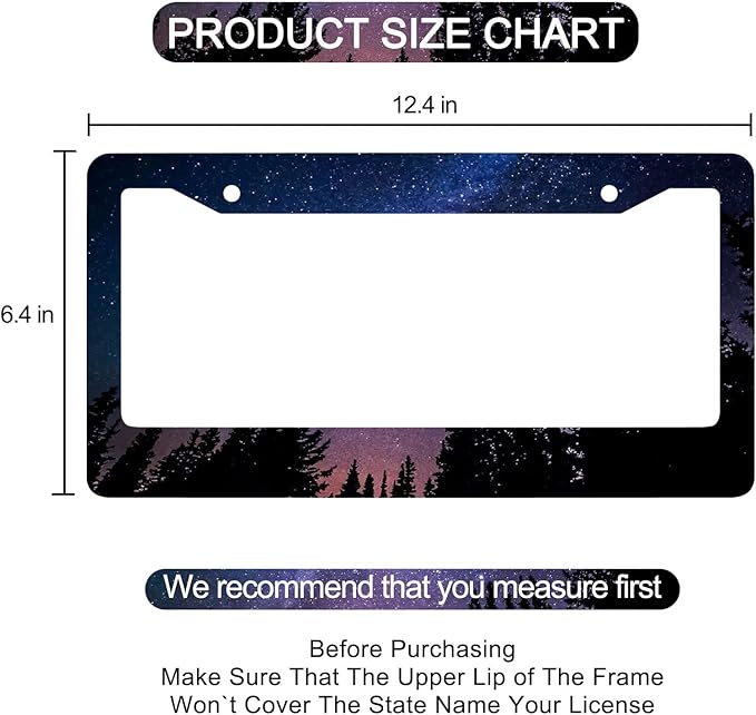 Galaxy Forest License Plate Frame - 2 PCS Personalized Galaxy Starry Sky Aluminum Metal Funny License Plate Frames Covers, Rust-Proof Waterproof Car Decorative Tag Frames for Standard Us 12x6 Inch