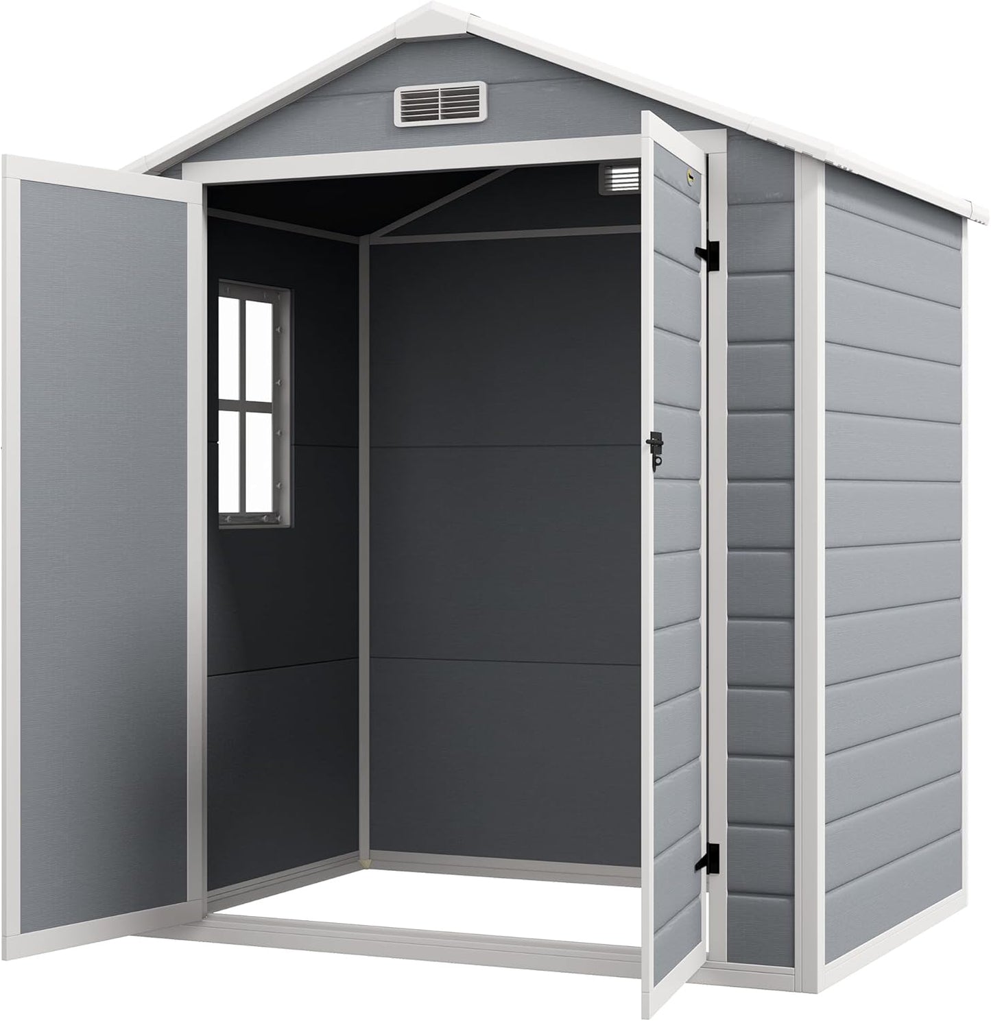 Outsunny 6' x 4.5' Outdoor Storage Shed, Plastic Shed with Vent, Window and Double Lockable Doors, Utility Resin Shed for Patio, Backyard, Lawn, Garage, Gray