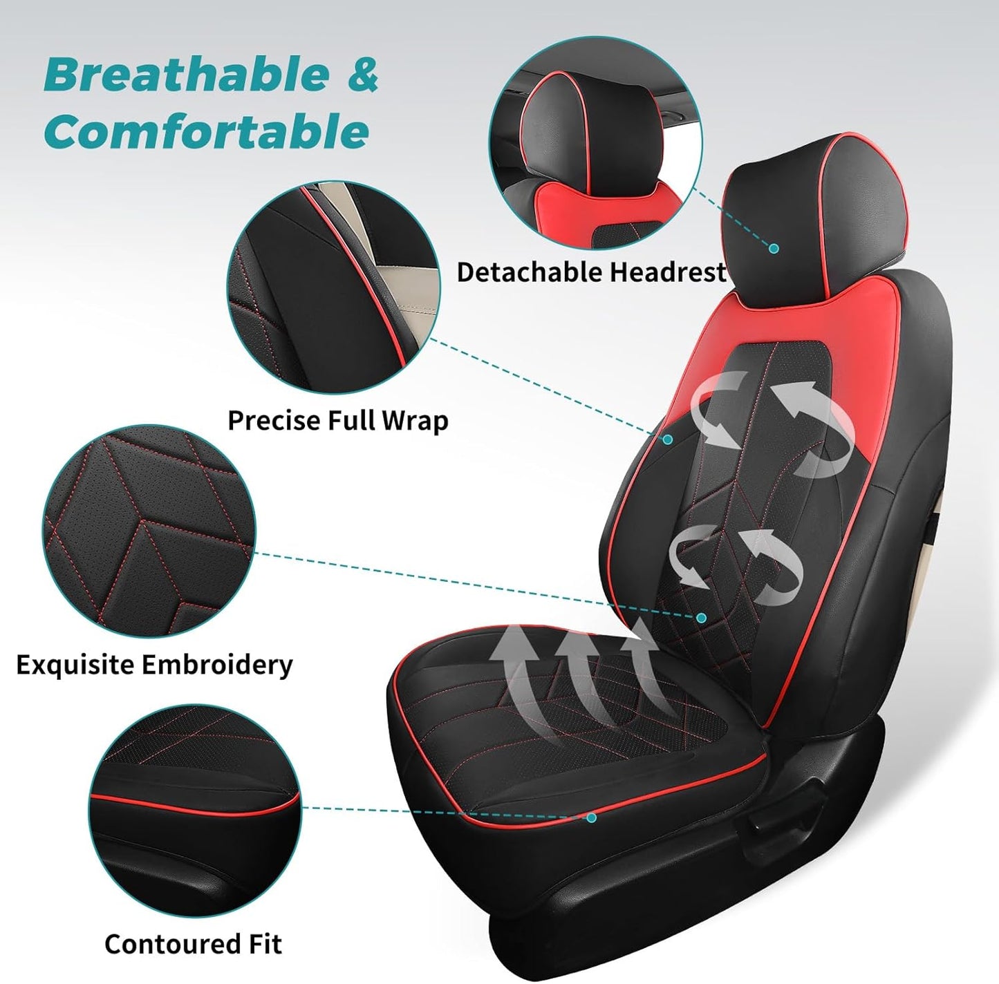 for Honda CRV Seat Covers Custom Fit 2017-2022 EXL EX LX Sport,Touring,Hybrid - Luxury Waterproof Leather Car Seat Covers Full Set - BlackRed