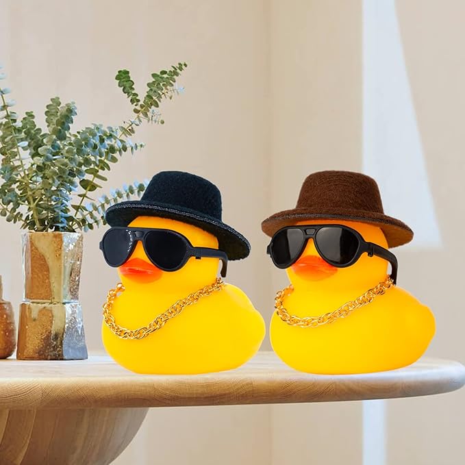 Rubber Duck Car Ornaments Duck Car Dashboard Decorations Accessories with Mini Top Hat Necklace and Sunglasses(T1)