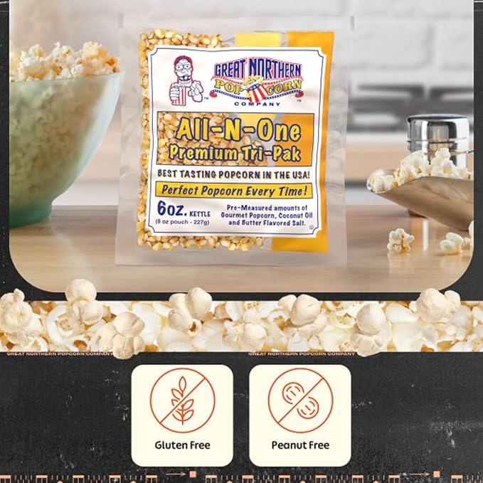 6 oz Popcorn Packs – Pre-Measured, Movie Theater Style, All-in-One Kernel, Salt, Oil Packets for Popcorn Machines by Great Northern Popcorn (40 Case)