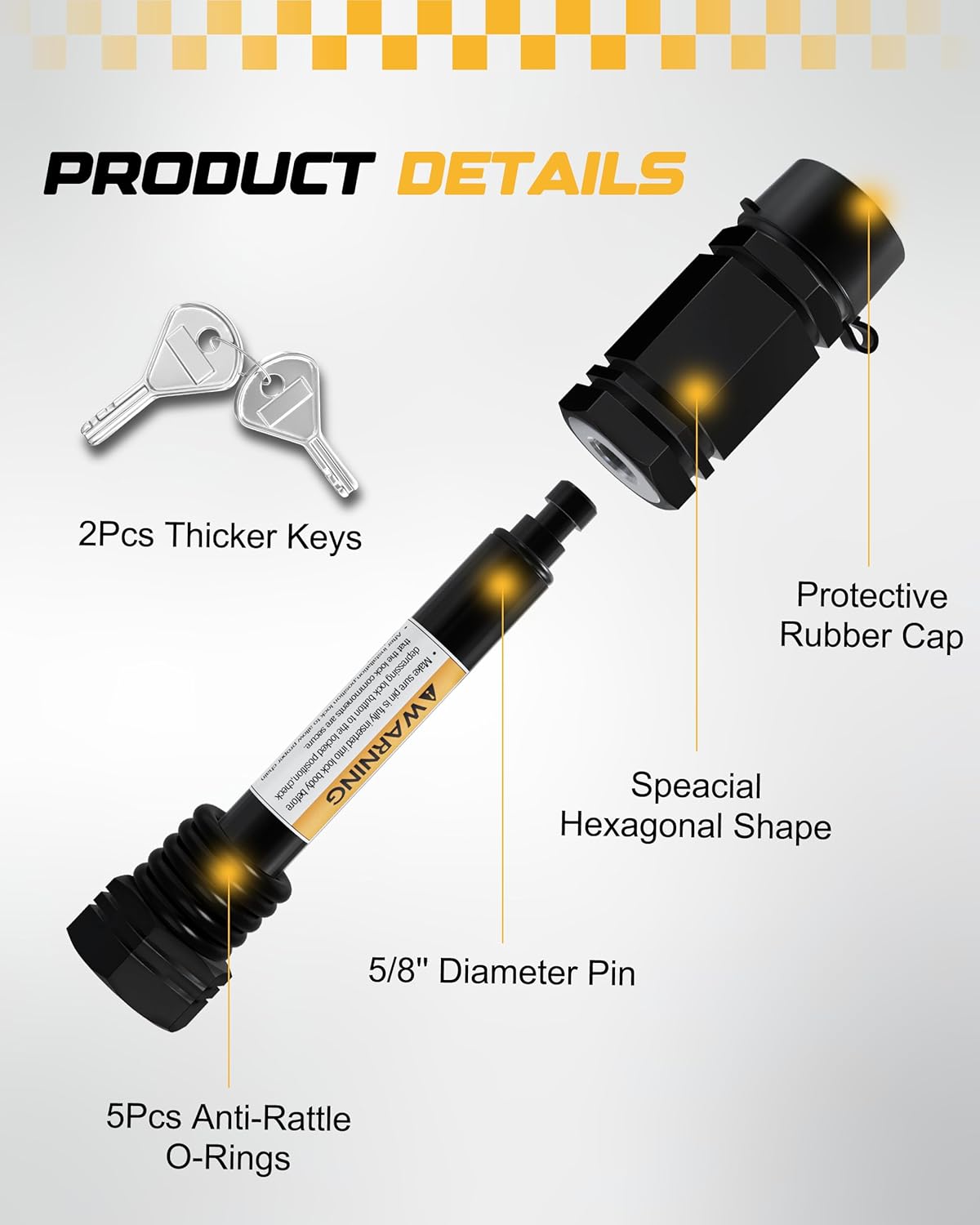 RETRUE Heavy-Duty Trailer Hitch Locks - 5/8" Pin for 2" and 2-1/2" Class III-IV Receivers, Includes 5 O-Rings and Weatherproof Caps, Ideal Trailer Accessories