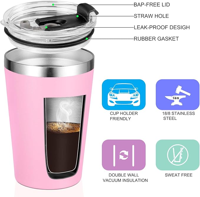 VEGOND 12oz Tumbler Stainless Steel Tumbler bulk Vacuum Insulated Double Wall Travel Tumbler with Lid and Straw Reusable Tumbler, Pink 1 Pack