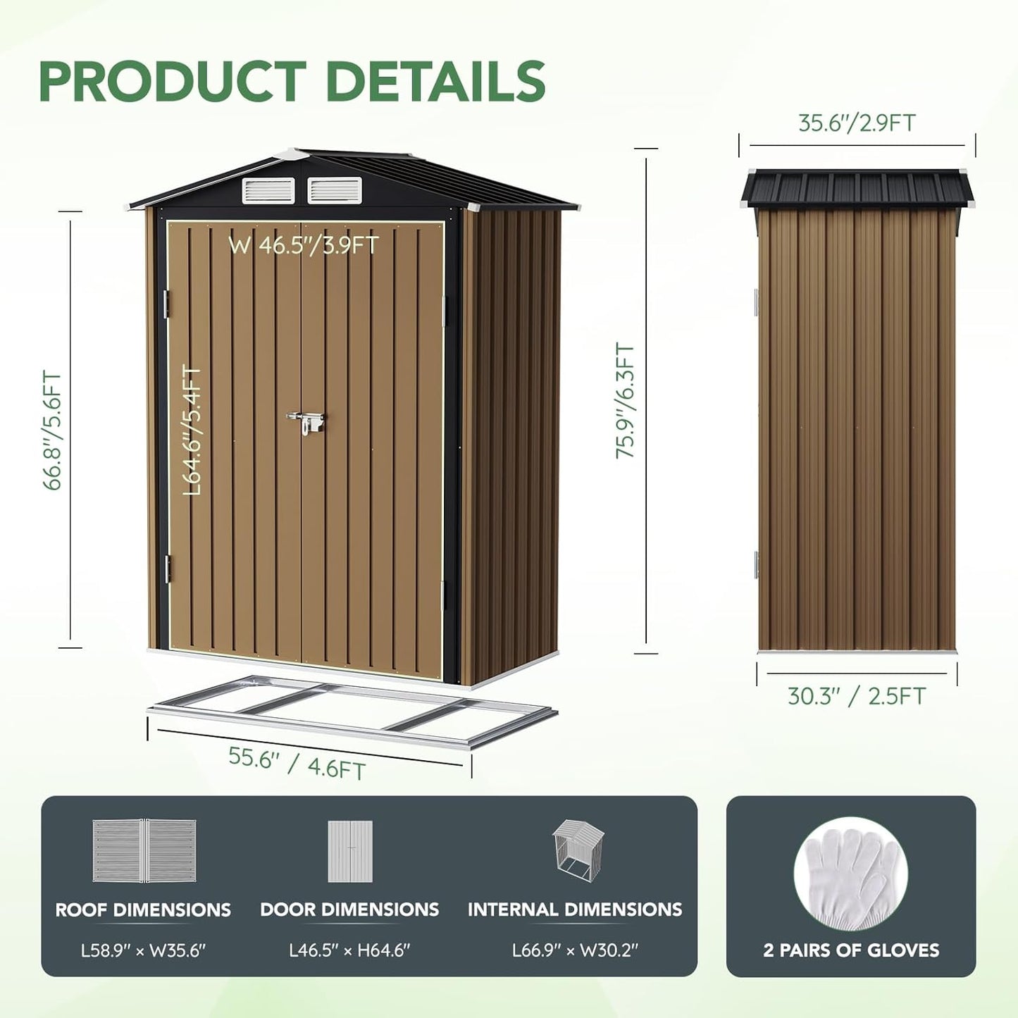 3X5FT Outdoor Steel Storage Shed with Lockable Doors, One Window,Ideal for Garden, Backyard, Patio Storage,Brown