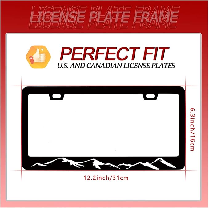 2pcs Mountains License Plate Frame Mountain License Plate Frames for Car Decorative Accessories License Plate with Screws for Standard Us Canada License Plate Holder 12x6 Inch