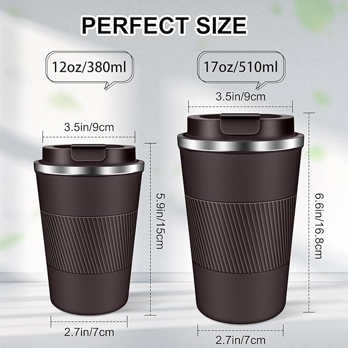 Coffee Travel Mug 12oz Insulated Coffee Mug with Lid Portable Spill-Proof Coffee Travel Mug No Handle Reusable Stainless Steel Mug Keeps Cold and Hot Suitable for Car, Daily, Travel and Gifts
