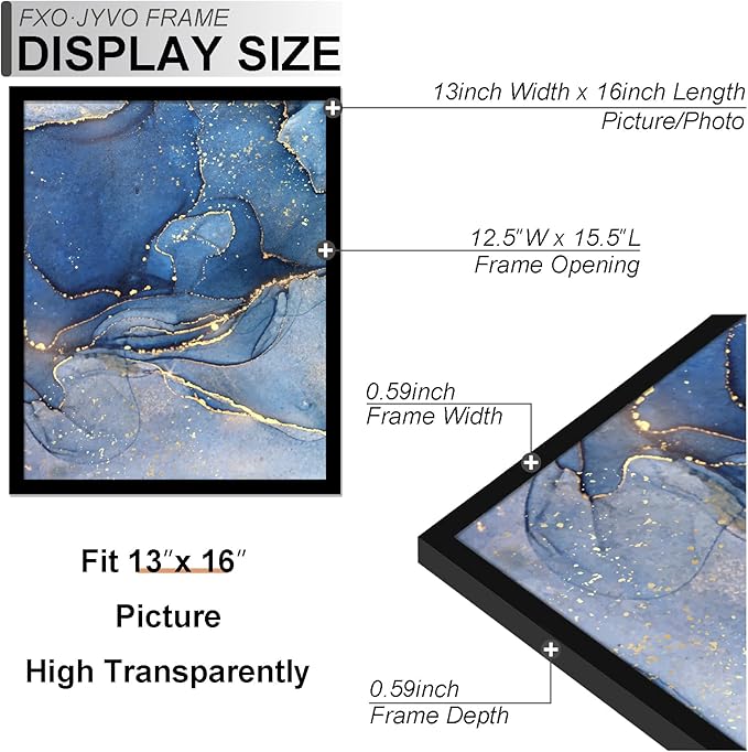 13x16 Picture Frame Set of 6, Black Frame for 13 x 16 Inch Picture Poster Photo, Light Weight and High Transparent 13 by 16 Frame for Wall - 6 Pack/Black/13 x16