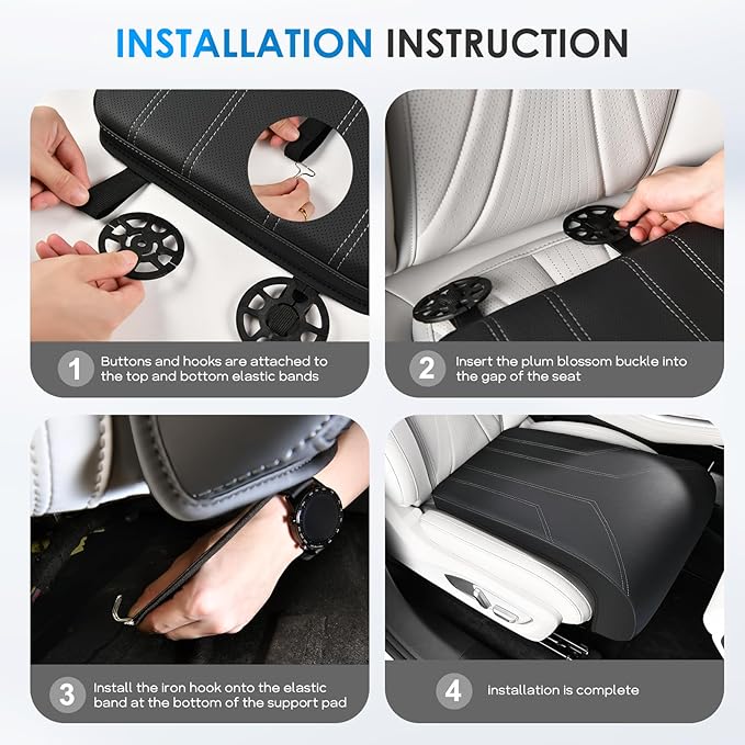 FLORICH Car Seat Extender Leg Extender Support Cushion for Driver Seats Office Chair, Leather Carseat Leg Support for Long Drivers Universal Car Seat Cushion Legs Rest Pads-Dark Black