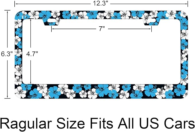 Hawaiian Flower Hibiscus License Plate Frames, Rust-Proof Stainless Steel Screws, Caps Included Personalized Cover for Women and Men Decorate Car with 12.3x6.3 Inch License Plate Holder -DATANSEN