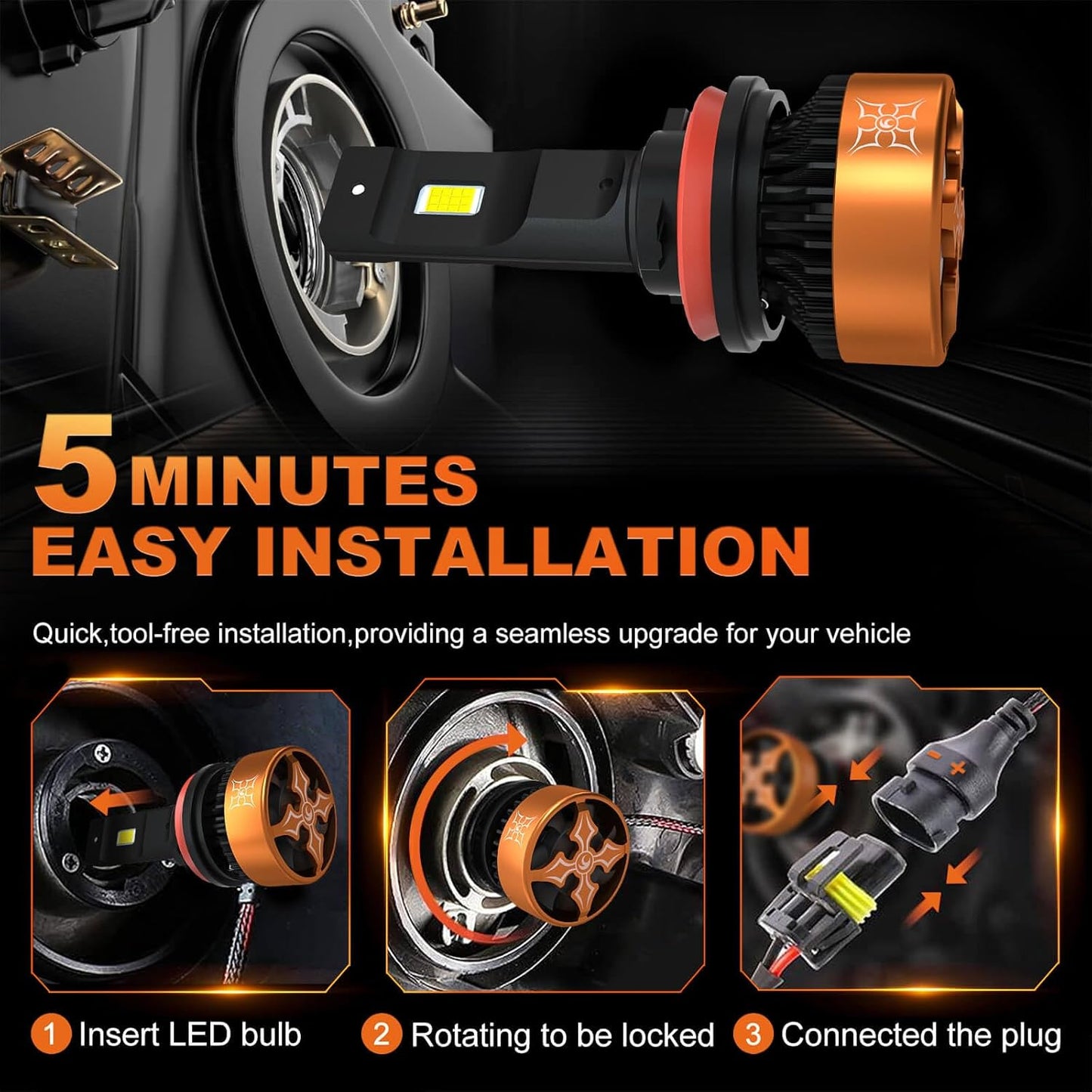 HIKARI WINGS H4/9003 LED Fog light, 30000LM Pure White 6000K LED Bulbs, Plug & Play IP68 Waterproof Pack of 2