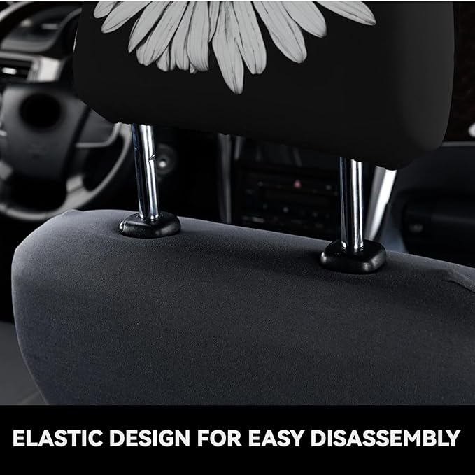 Dujiea 2 Pack Daisy Car Head Rest Covers, Universal Soft Car Seat Headrest Protector, Vehicle Accessories Fabric Headrest Cover for Cars Vans Trucks