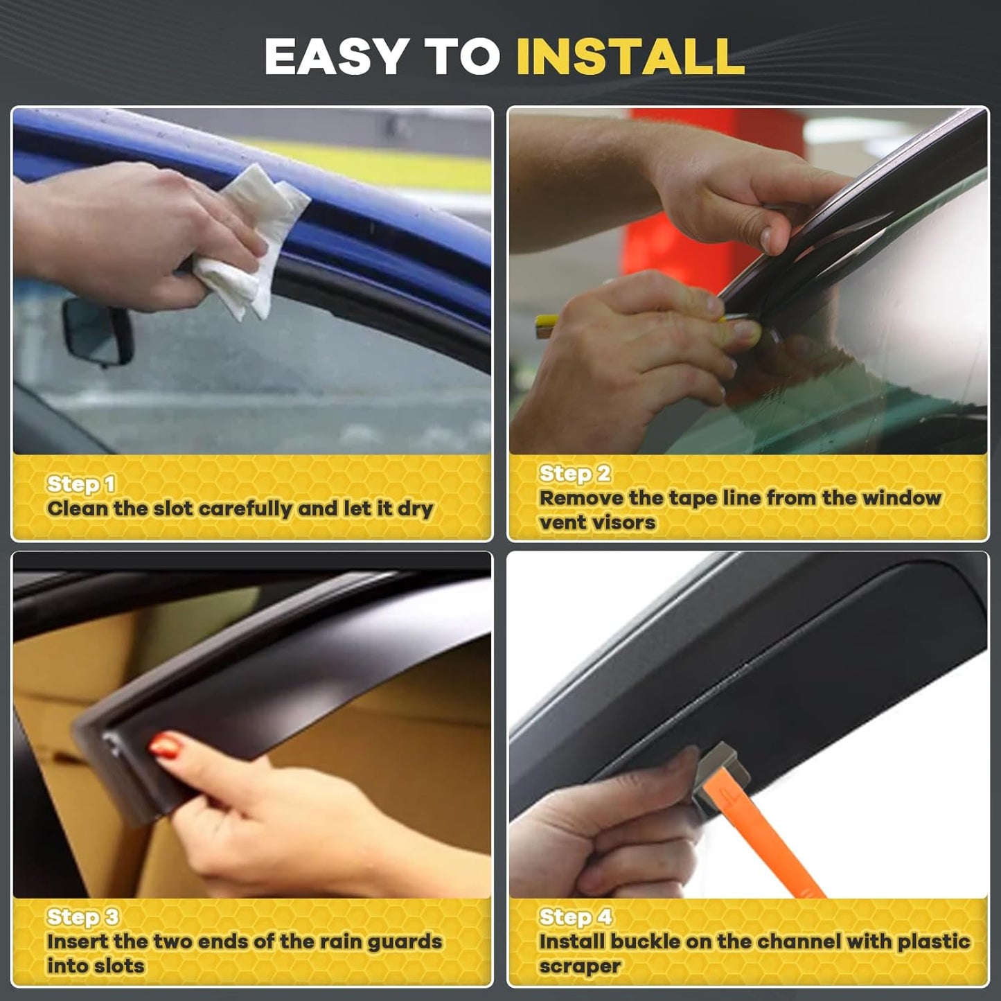 4PCS in Channel Rain Guards for 2008-2023 Dodge Grand Caravan, 2008-2016 Chrysler Town Country, 2009-2012 Volkswagen (VW) Routan, Vent Window Visors Shade, Window Deflectors