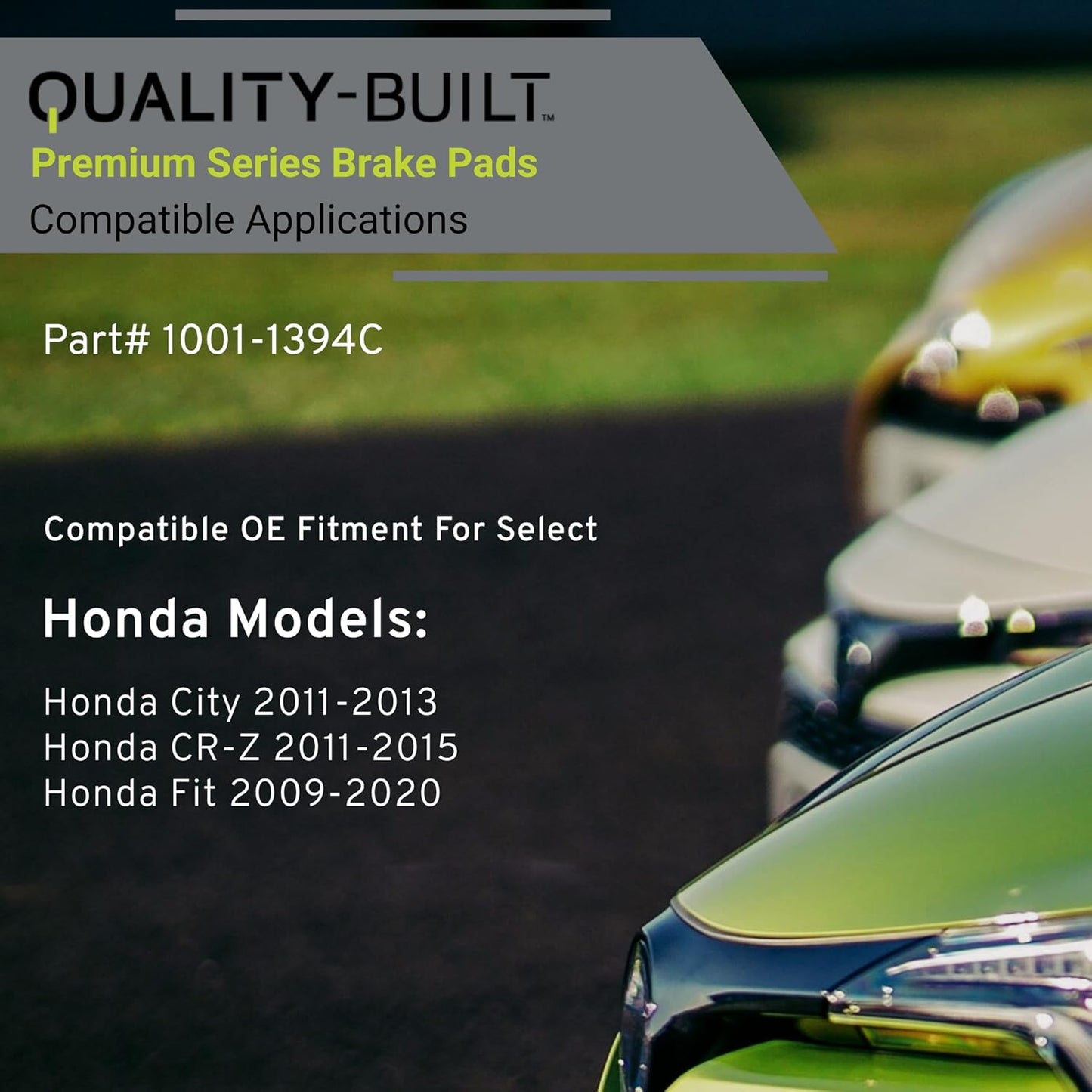 Premium Ceramic Front Brake Pads (1001-1394C) Compatible with Honda City 2011-2013, Honda CR-Z 2011-2015, Honda Fit 2009-2020