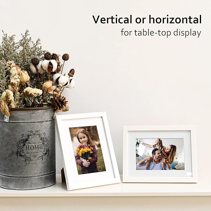 KINLINK 6x8 Picture Frame White Set of 4, Wooden Photo Frames Matted 4x6 with Plexiglass for 4x6 with Mat or 6x8 without Mat for Table and Wall Display