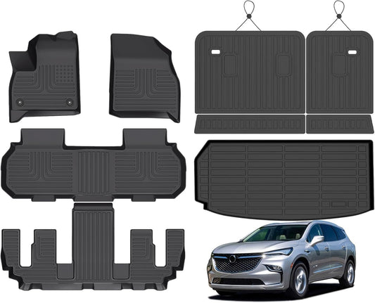 Wayhigh-All Weather Floor Mats and Cargo Mat with Seatback Cargo Set Fit for Buick Enclave 2025 Bucket/Acadia & Acadia Denali 2024-2025 Bucket/Chevy Traverse 2024-2025 Bucket