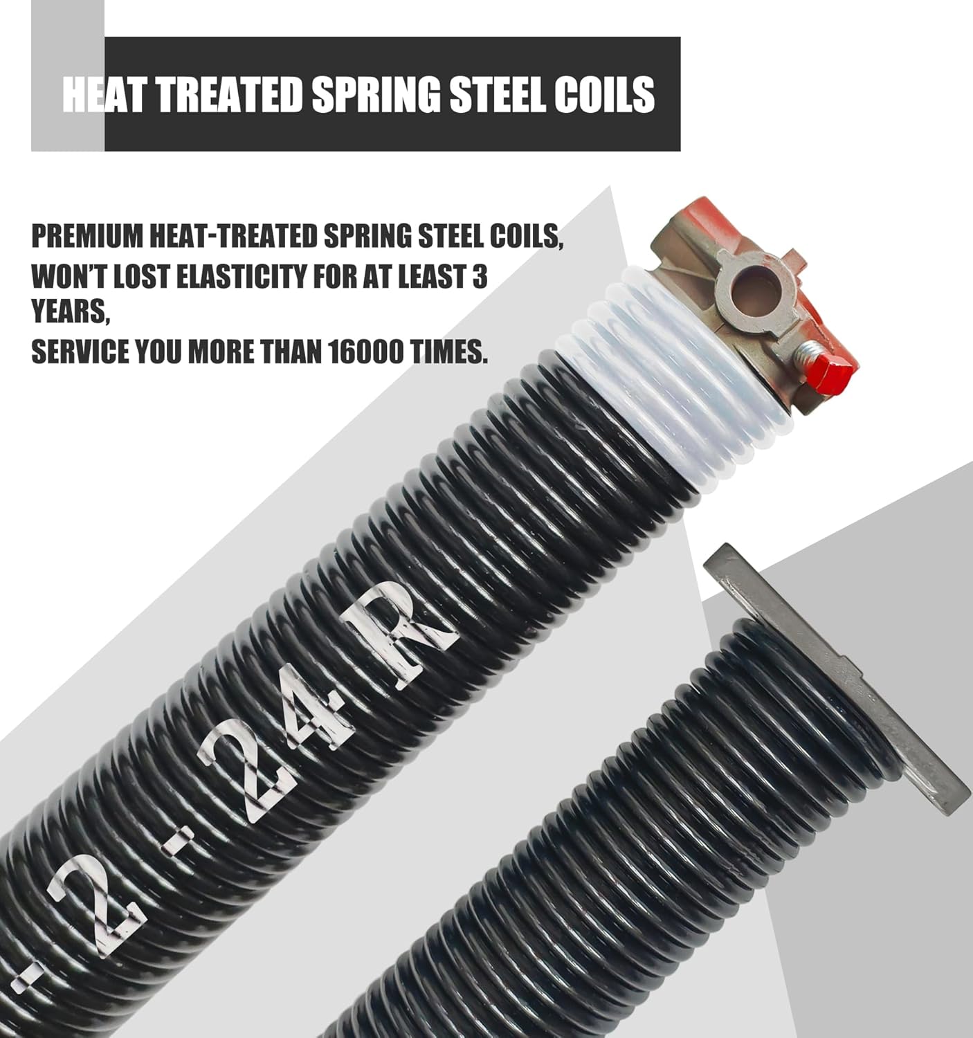 Garage Door Torsion Spring Set, Pair of 2" Electrophoresis Coated Garage Door Spring Replacement with 2 Non-Slip Winding Bars and Bearing, Minimum 16000 Cycles (.218x2x24)