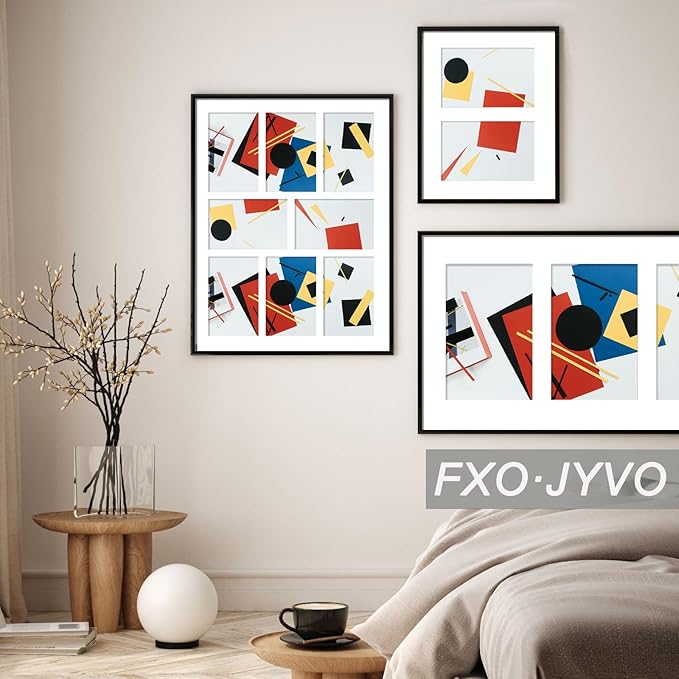 4x6 Picture Frame Collage Set of 3, Display 4 4x6 Picture Collage or 10x14 Photo Only Without Mat, Light Weight and High Transparent Frame for Wall - 3 Pack/Black/4-Openings