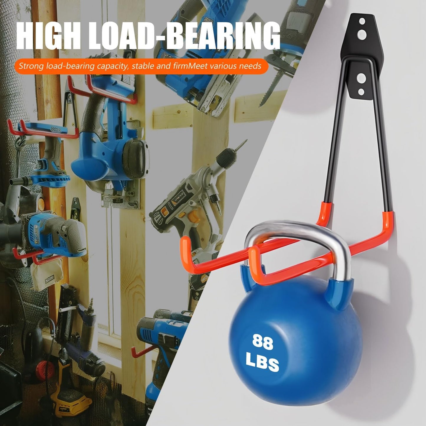 Heavy-Duty Garage Hooks -2 Pack Type large J - Anti-Slip Coated Wall-Mounted Hooks Wall Mount Storage Organizer for Hanging Power and Garden Tools, Ladders, Hose, Bikes, Ropes, Bulk Items, and More