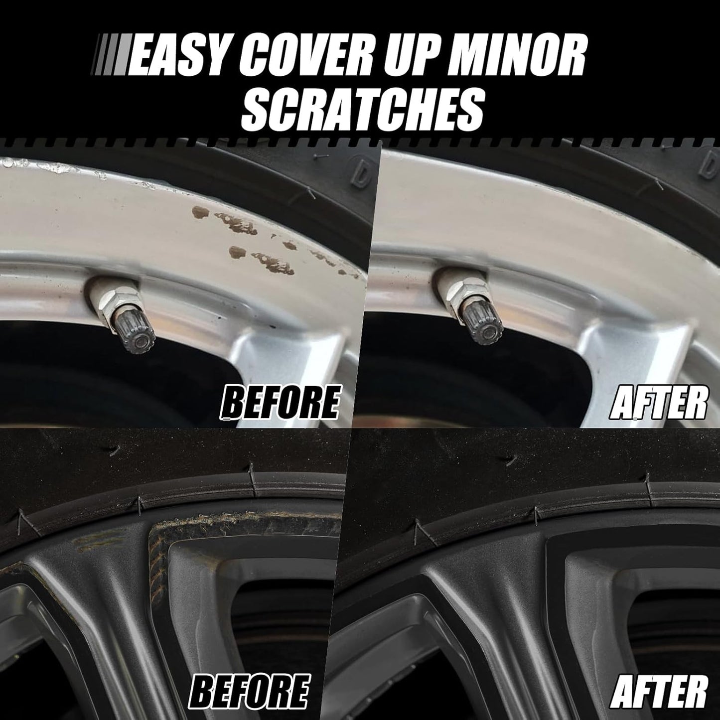 Silver Rim Touch Up Paint - Car Wheel Repair Kit Curb Rash, Gloss or Matte Black Rim Touch Up Paint, Quick And Easy Wheel Scratch Repair Kit, Wheel Repair Kit Curb Rash (Silver)