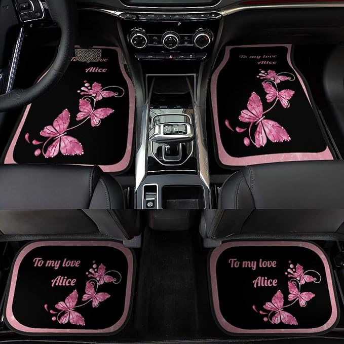 Pink Butterfly Car Floor Mats Car Mats for Women 4 Pieces Custom Universal Car Floor Mats Personalized Car Mats Text Auto Interior All Weather Protection for Car SUV Truck Van Gift