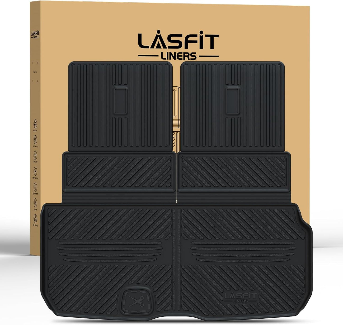 LASFIT Cargo Mat & Backrest Mat for Mercedes Benz GLS 450/580 / 63 AMG 2026 2025 2024 2023 2022 2021 2020, All Weather TPE Waterproof Cargo Liner Custom Fit GLS 2020-2026 Trunk Mat with Seatback