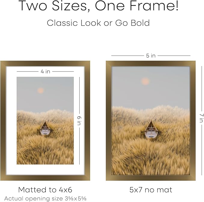Homeforia 5x7 Picture Frame Bronze, High End Metal 5 x 7 Brass Frames with Mat 4 x 6 for Art, 5x7 Desk Frame Matted to 4x6 inch Photo, 5 by 7 Wall or Tabletop Frame, Tempered Glass, Wall Kit, Set of 4