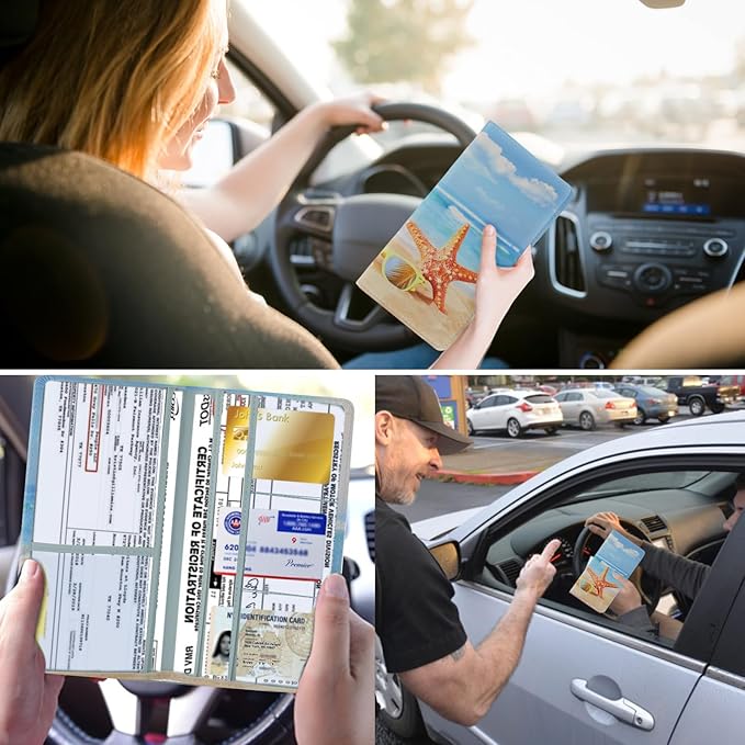 Leather Car Registration and Insurance Card Holder, Car Document Holder for Cards License with Magnetic Shut(Blue)