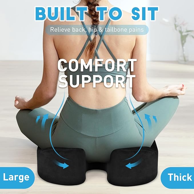 BlissTrends Seat Cushion,Thick Memory Foam Cushions for Office Chair, Car Seat, Airplane, Relieving Pressure Tailbone Sciatica Back Pain for Long Sitting Office Workers, Car Drivers 4.7in Thick Black