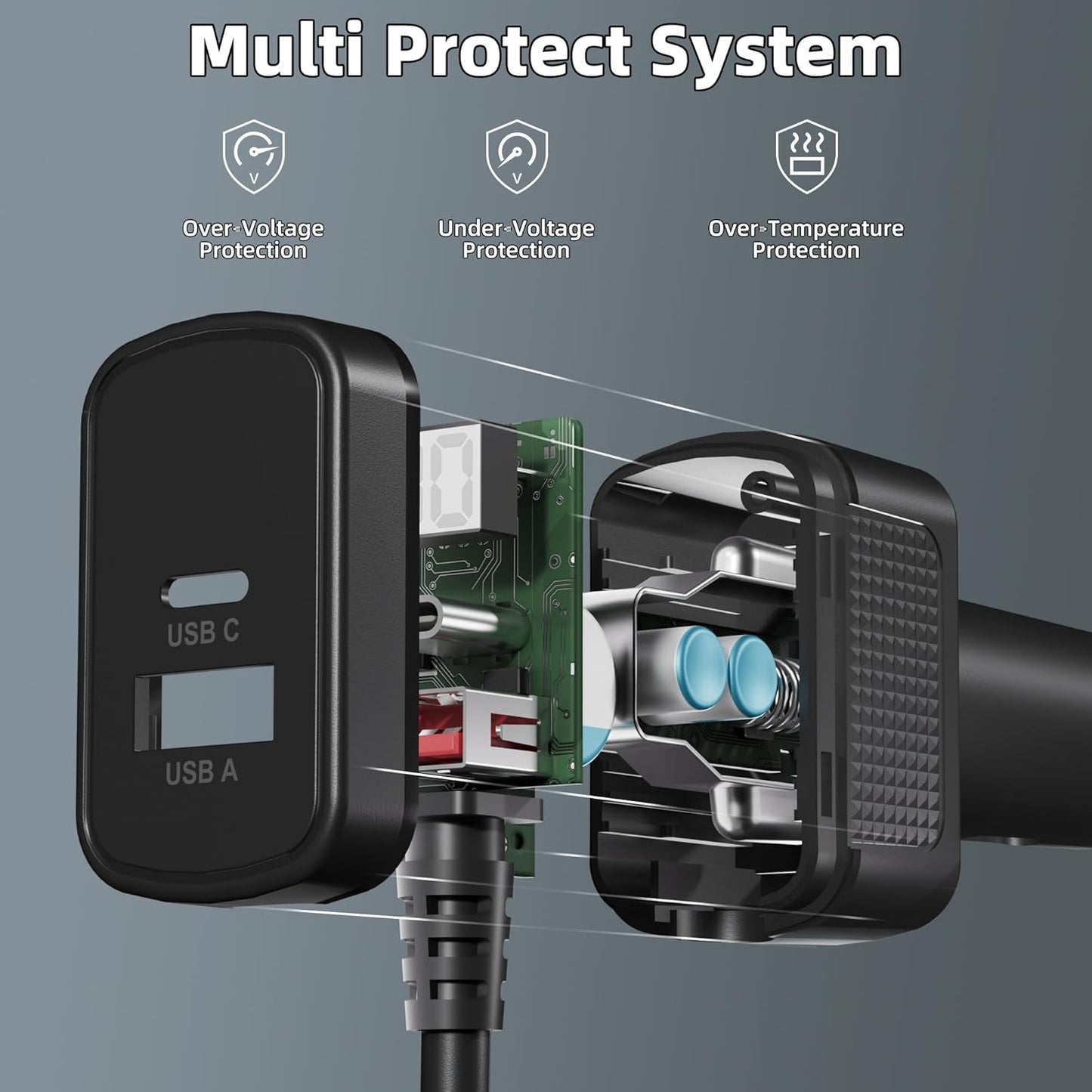 Starlink Mini Power Cable DC Cigarette Lighter Power Cable 10 Feet with Type-C Port, QC 3.0 Port & Voltmeter Display, 3-in-1 Starlink Mini DC Cable Fast Charging for Car Truck RV Ship