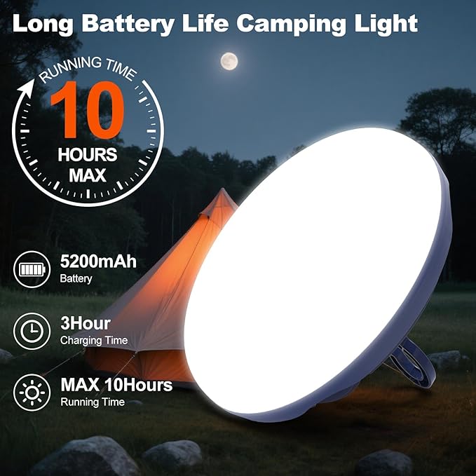 2000LM Portable Camping Light with 5000mAh Battery – 10H Max Run Time, 3 Light Modes Tent Light – Camping Lantern for Hiking, Emergency Use & Hurricane Power Outages (30W(Φ5.11 in))