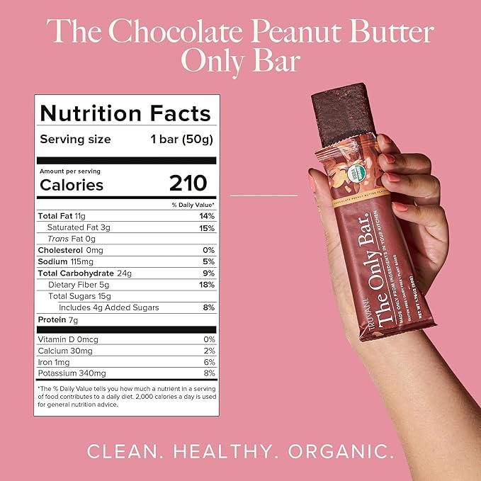 Truvani Plant Based Snack Bars | Chocolate Peanut Butter 1 Pack | 7g Protein | USDA Organic and Vegan | The Only Bar | Dairy, Soy, and Gluten Free | Individually Wrapped