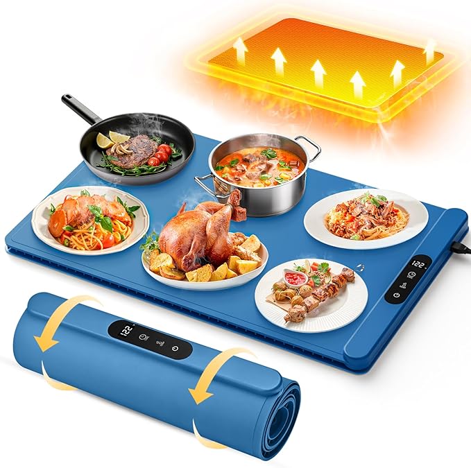 Food Warming Mat,Upgrade Graphene Fast Full-Surface Heating Mat, Electric Warming Tray with 6 Temperature and 6HoursTimer, Portable Rollable Food Warmer Perfect For Parties Buffet and Home Dinners