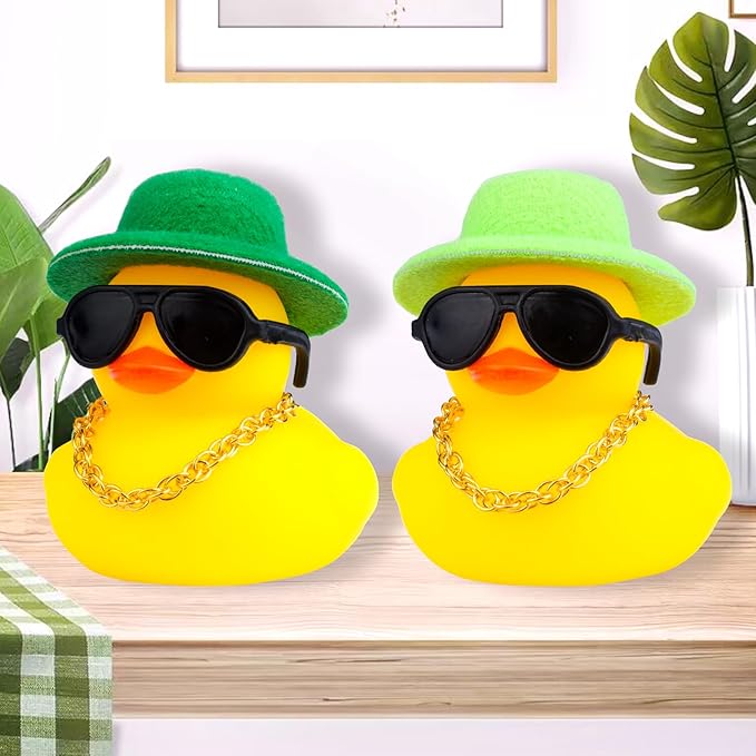 Rubber Duck Car Ornaments Duck Car Dashboard Decorations Accessories with Mini Top Hat Necklace and Sunglasses(T9)