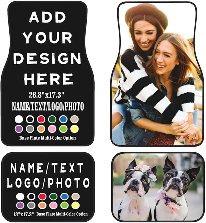 Personalized car mats 4 Pieces Custom Floor mats for Cars SUV Sedan Truck Van add Text and 3D Picture (New Black)