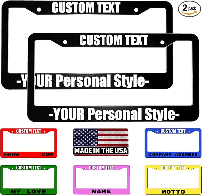 Custom Personalized License Plate Frame - Add Text 2 Pack Black Custom License Plate Frame with Standard Us Canada Vehicles 12.3 X 6.3in