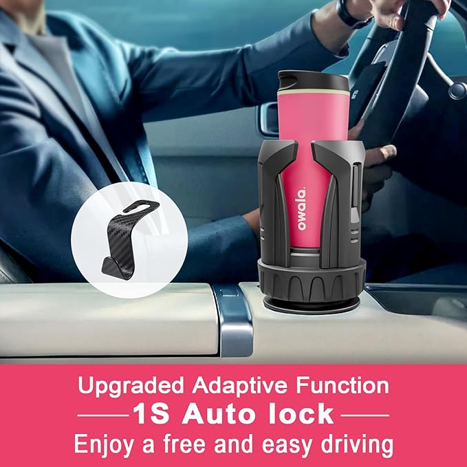 Cup Holder Expander, Automatic Car Cup Holder Expander Holds Large Water Bottles, Compatible with Yeti, Stanley, Owala Tumbler & Mugs, Adjustable Arms & Extendable Base Insert (CUP03T, 1PACK)
