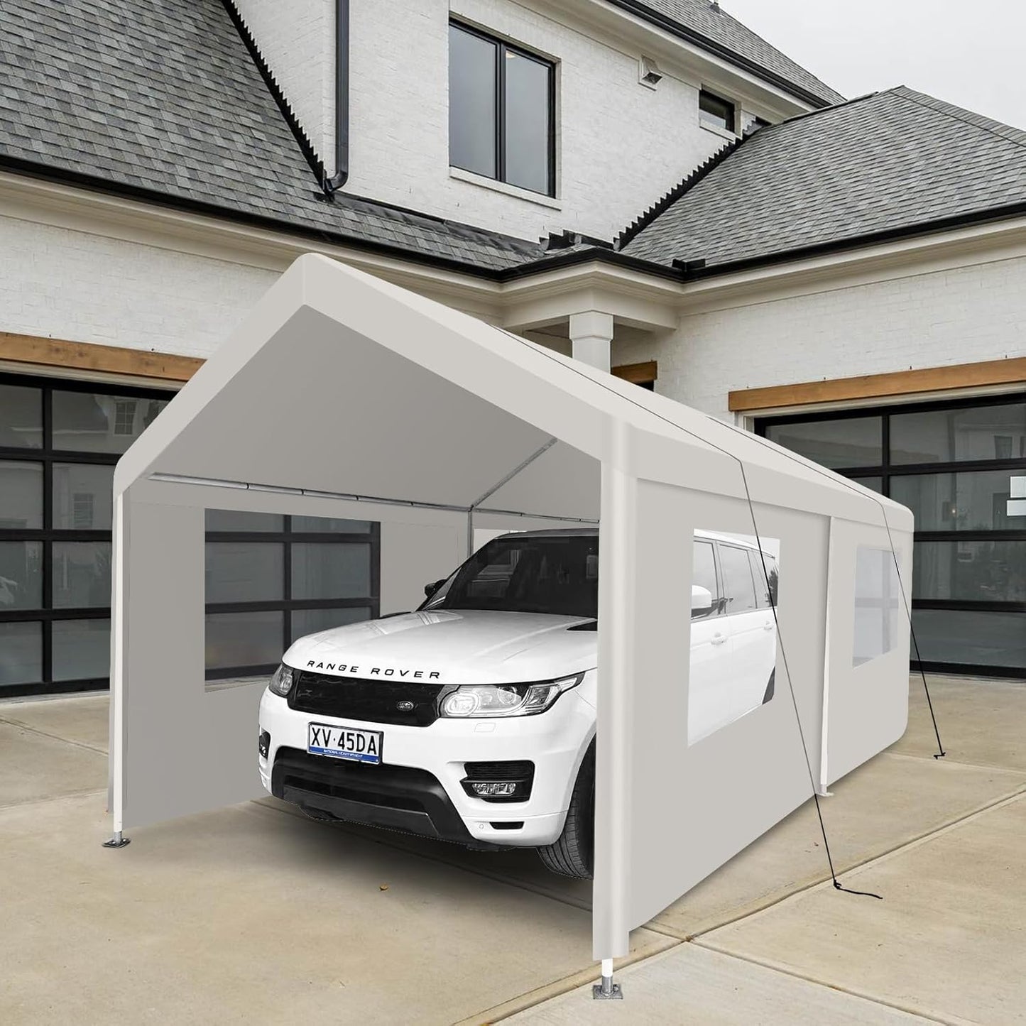 Car Canopy Portable Garage Duty Carport with Roll-up Windows,Portable Garage with Removable Sidewalls & Doors, Car Canopy with All-Season Tarp for Car Boat Truck Motorcycle 10FT×20FT (White)