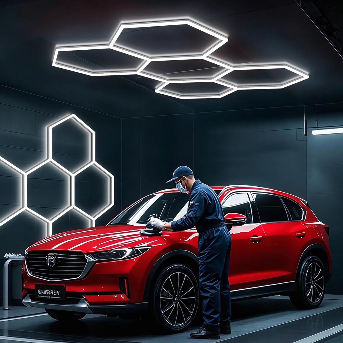 BRILLIHOOD Hexagon Garage Lights, LED Honeycomb Lights Ceiling, 192W, 23040LM, 6500K Super Bright, 5 Grid Systems Car Detailing Light for Garage Warehouse Workshop Basement Gym