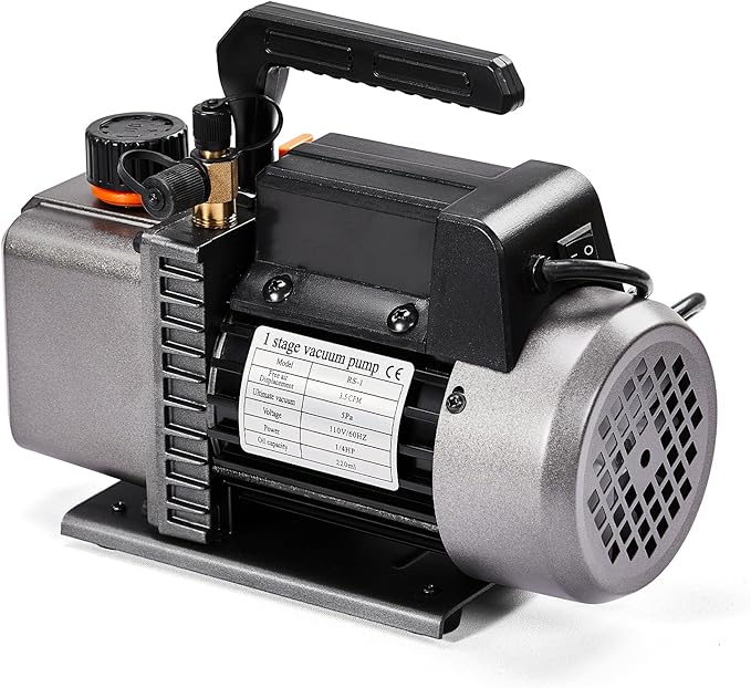 SUNROAD 3.5 CFM Vacuum Pump,110V 1/4 HP Single Stage Rotary Vane Air Vacuum Pump for HVAC AUTO AC Refrigerant Recharging, Applicable to R134a R12 R22 R410a R502 System