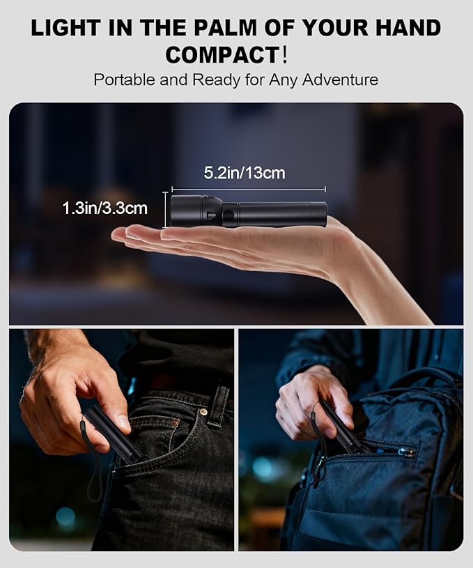USB C Flashlight High Lumens Rechargeable 3Packs-800L Small Bright Flash Light with 12H Long Life,5 Modes,Zoomable,Pocket Powerful LED Tactical Flashlights for Home Emergency Camping Outdoor Rescue