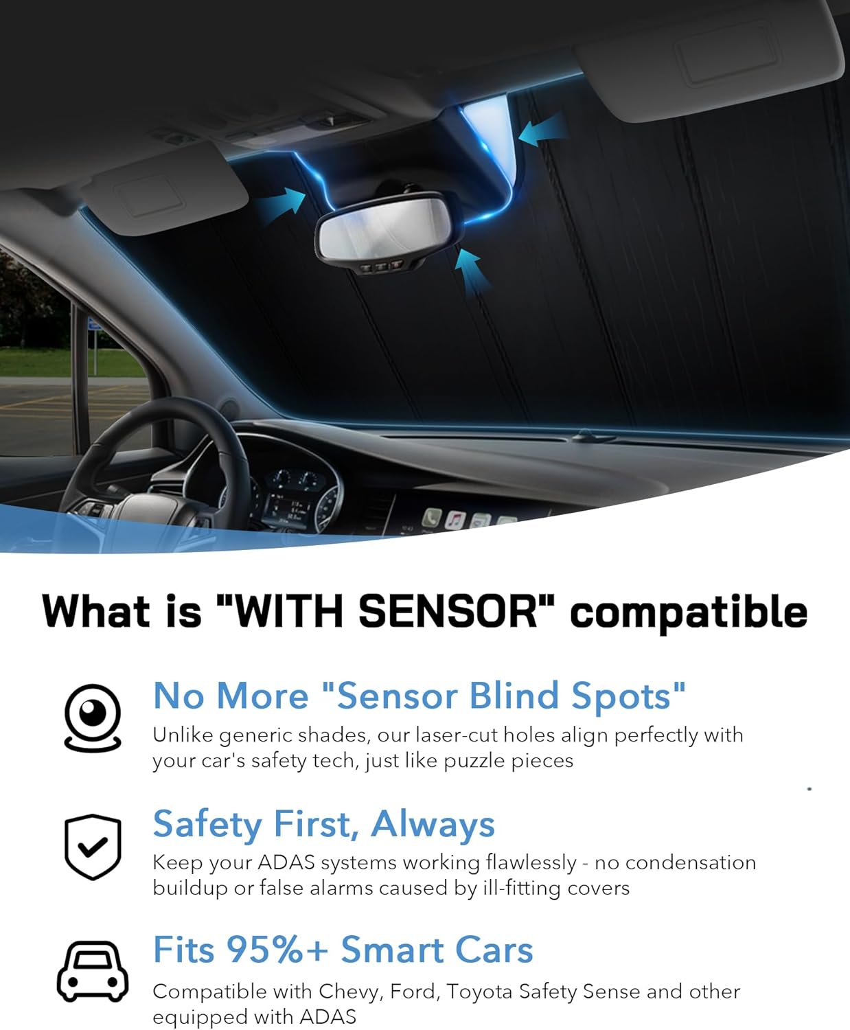 Windshield Sun Shade for Kia Sorento 2016-2020,Front Window Sunshade Shield, 2-in-1 Reflective Sun Shade,Silver for Summer, Black for Winter