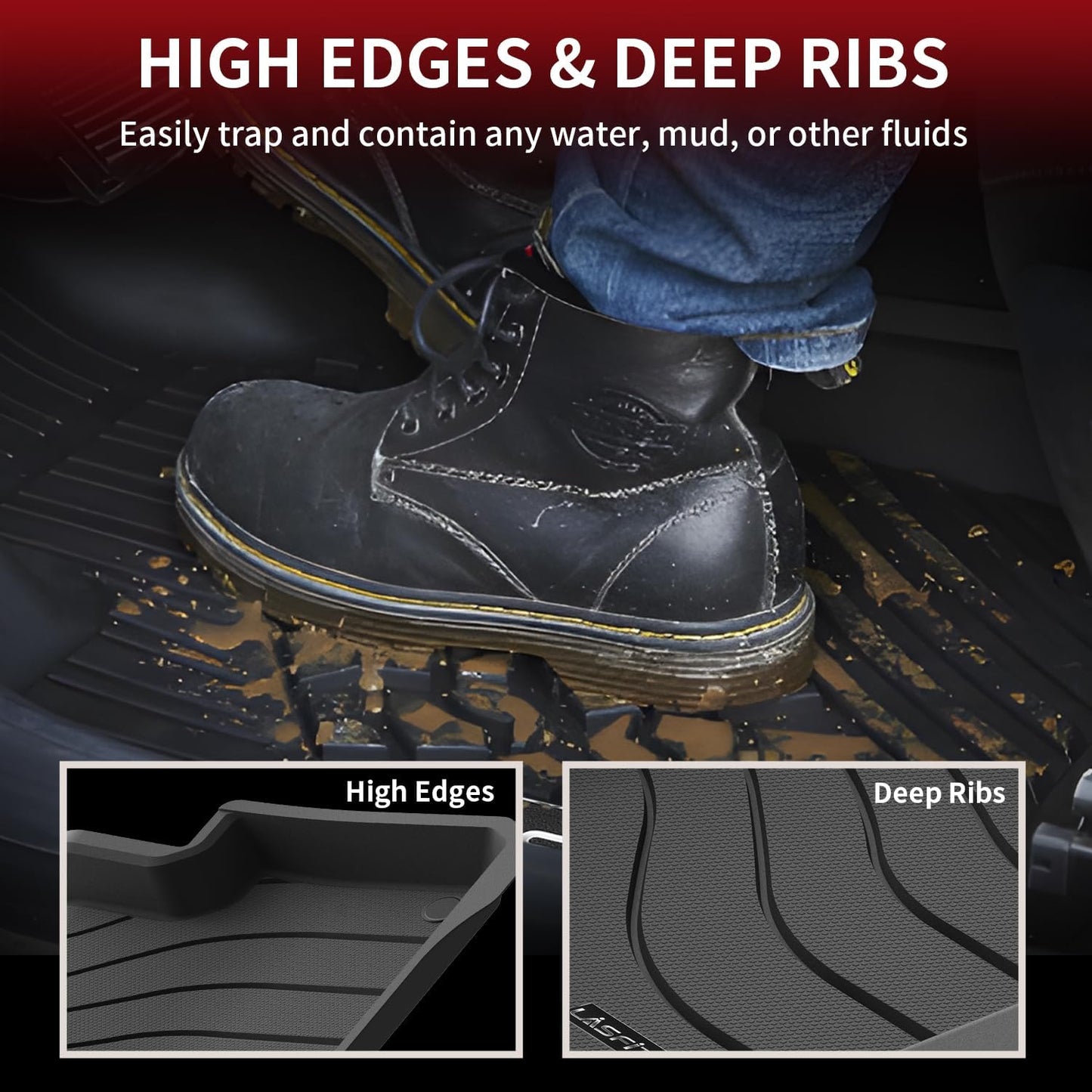 LASFIT Floor Mats for Porsche Cayenne 2019-2025 All Weather Floor Liner TPE Custom Fit 1st & 2nd Row Rubber Car Mats for Porsche Cayenne Automotive Accessories, Black, Easy to Clean