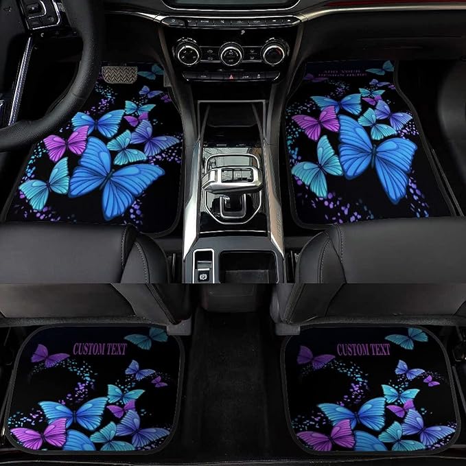 Custom Blue Butterfly Car Floor Mats Add Photo Text Logo Personalized Pumpkin 4 Pieces Car Mats for Universal fit Most Sedan Car SUV Van Decoration Gift