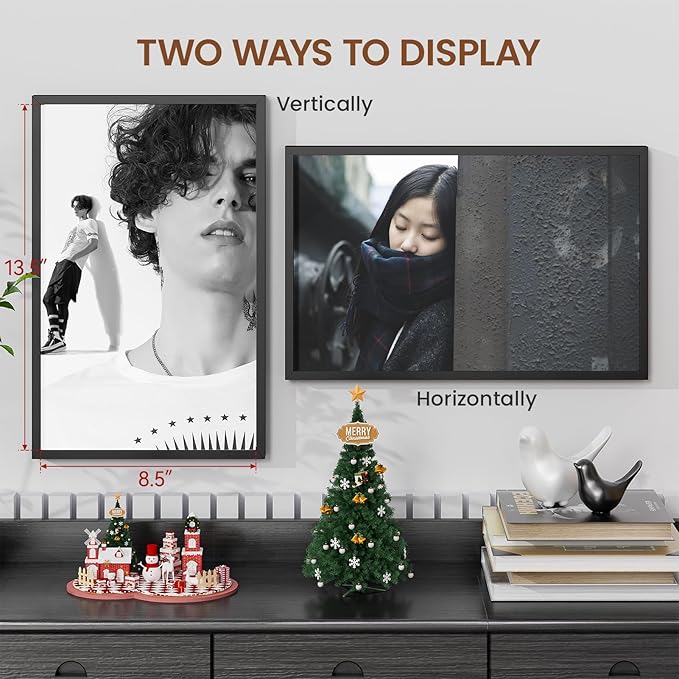 Heimlove 9x14 Metal Picture Frame,Black Aluminum Photo Frames-Real Tempered Glass,Mounting Horizontally or Vertically Decor for Wall-1Pack